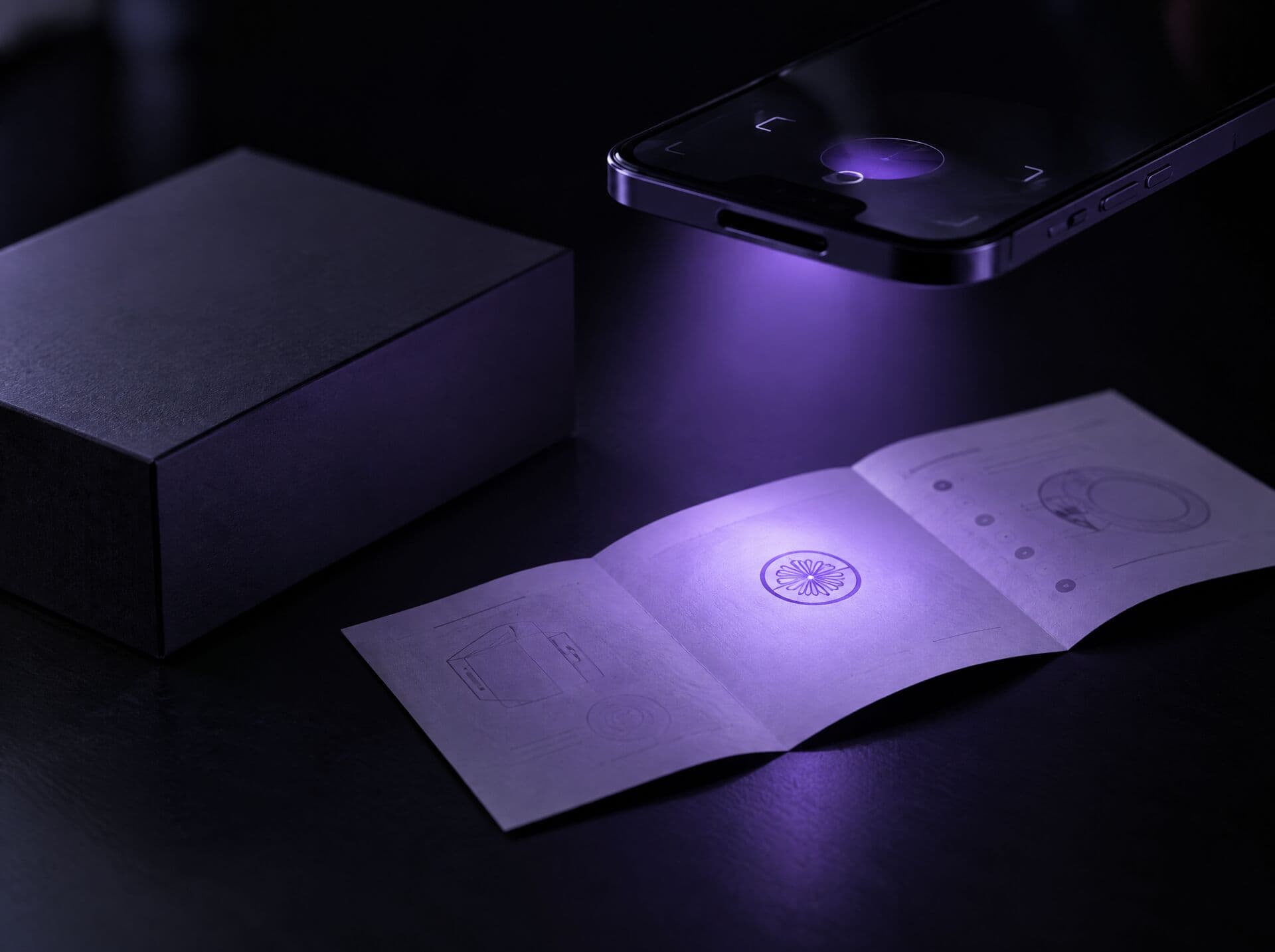 A phone reading a stamp mark on a product manual