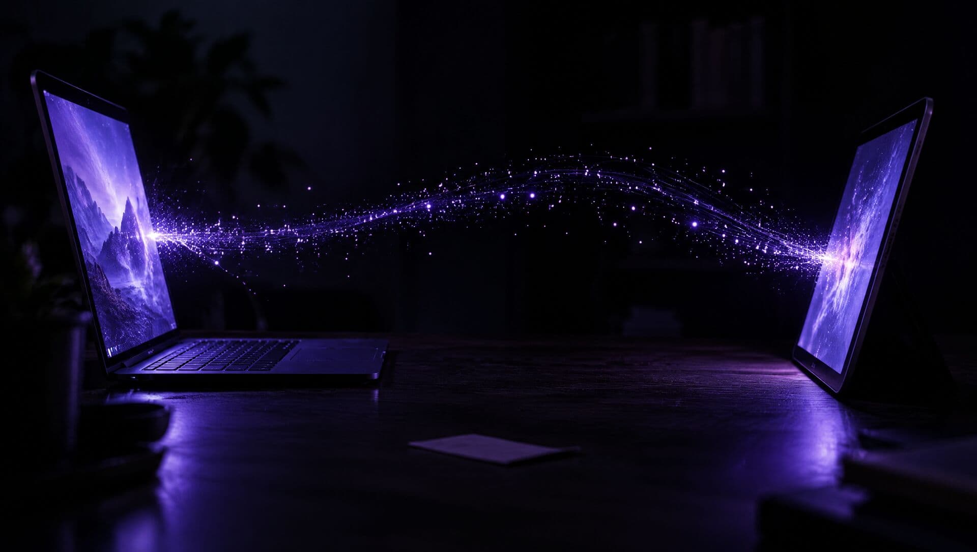 Light passing between two screens across a desk