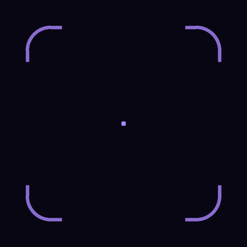 Animated Implexus mark: one point opens to four squares, then zooms out to an X of sixteen squares inside scanner corners